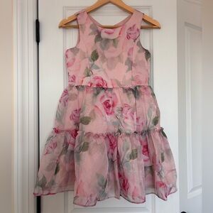 Rare Editions Pink Floral Organza Tiered Party Dress Big Kids Size 12